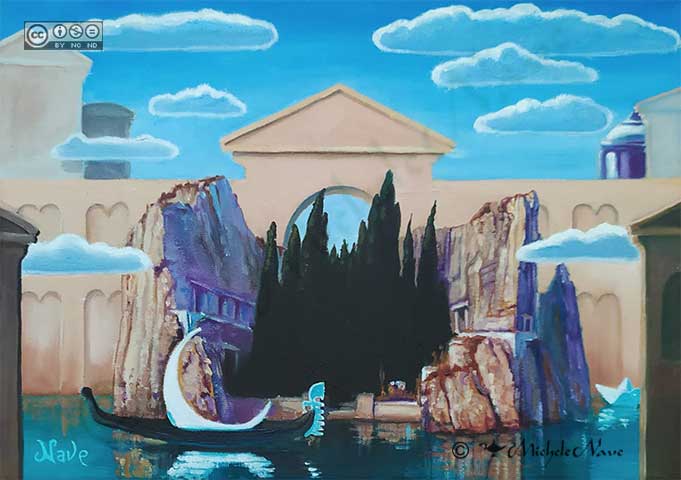 Venezia ai tempi del covid quadro olio su tela opera surrealista metafisica