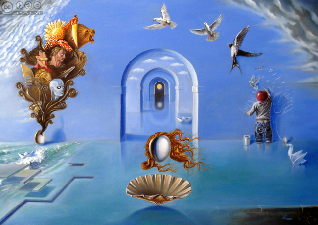 Leda e il cigno quadro neosurrealista