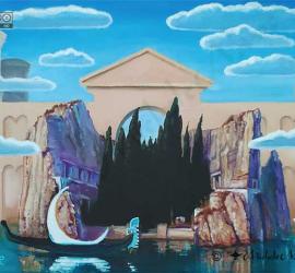 Venezia ai tempi del covid quadro olio su tela opera surrealista metafisica